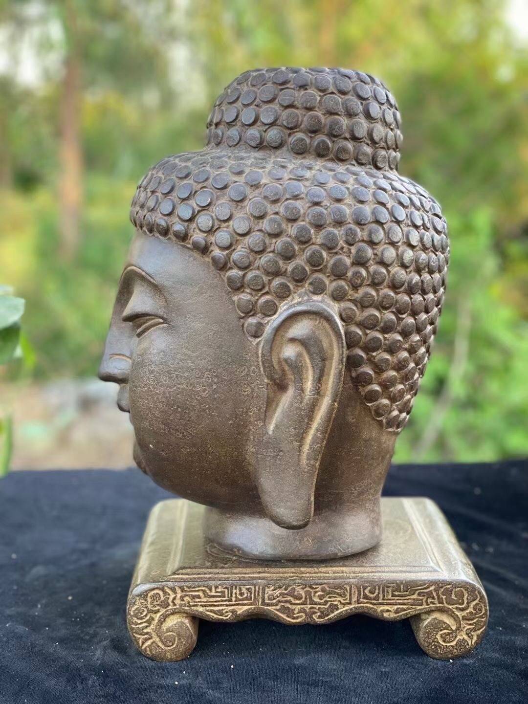 古玩收藏,青石佛头造像